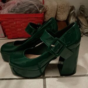 Patent Mary Jane Platform Pumps in Emerald Green
